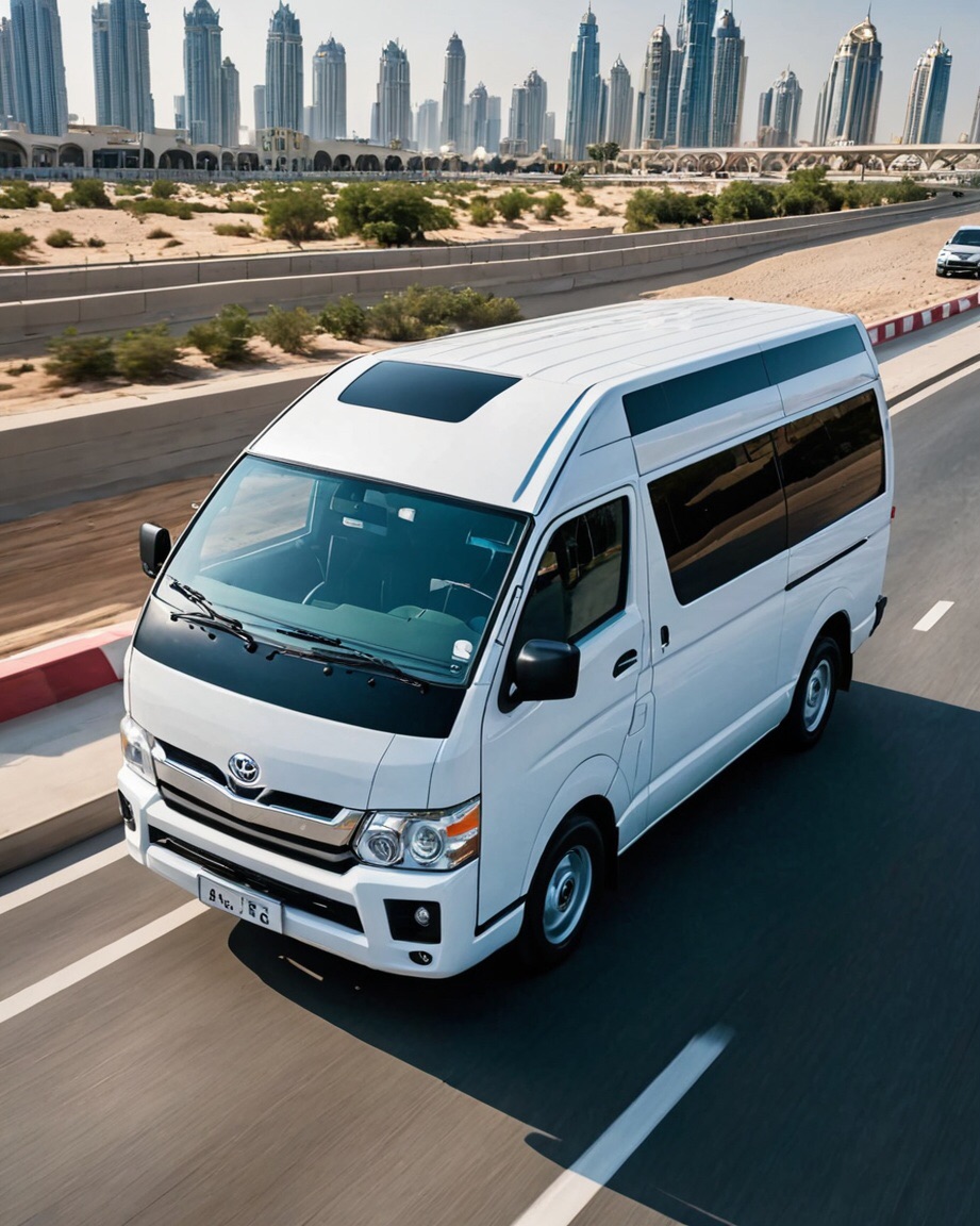 20-seater Toyota Coaster for group travel and bus hire in Dubai